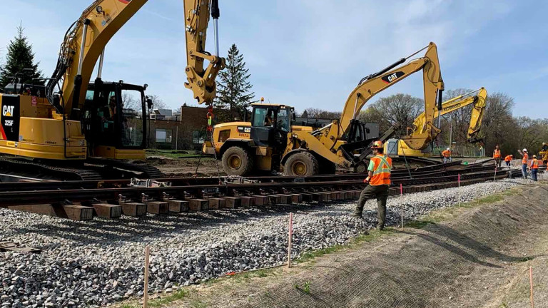 Construction equipment on a track